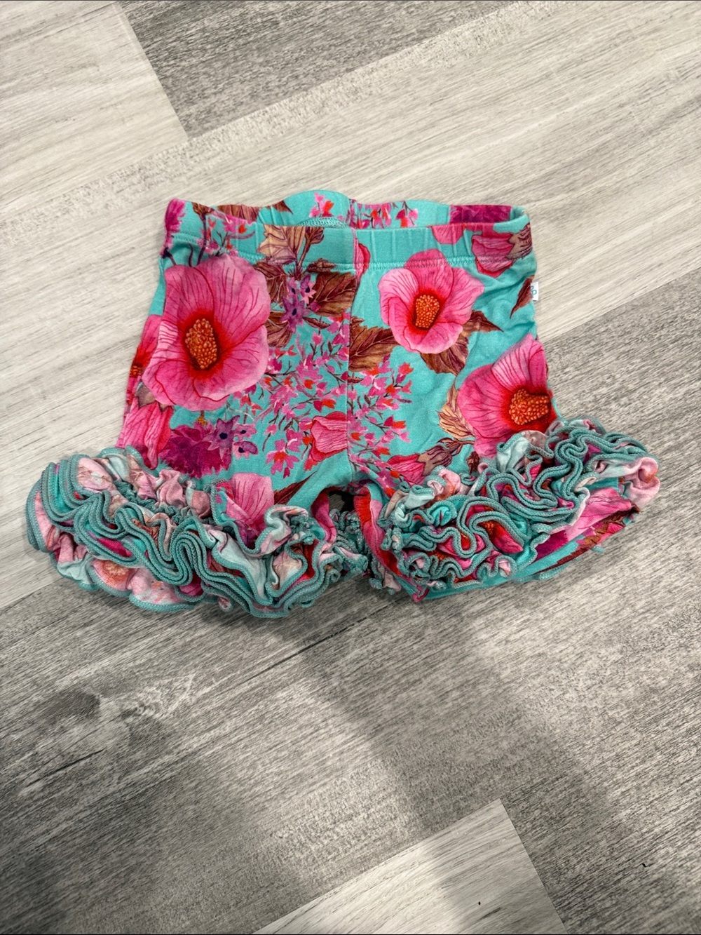 Posh Peanut Turquoise and Pink Floral Cha Cha Ruffle Shorts